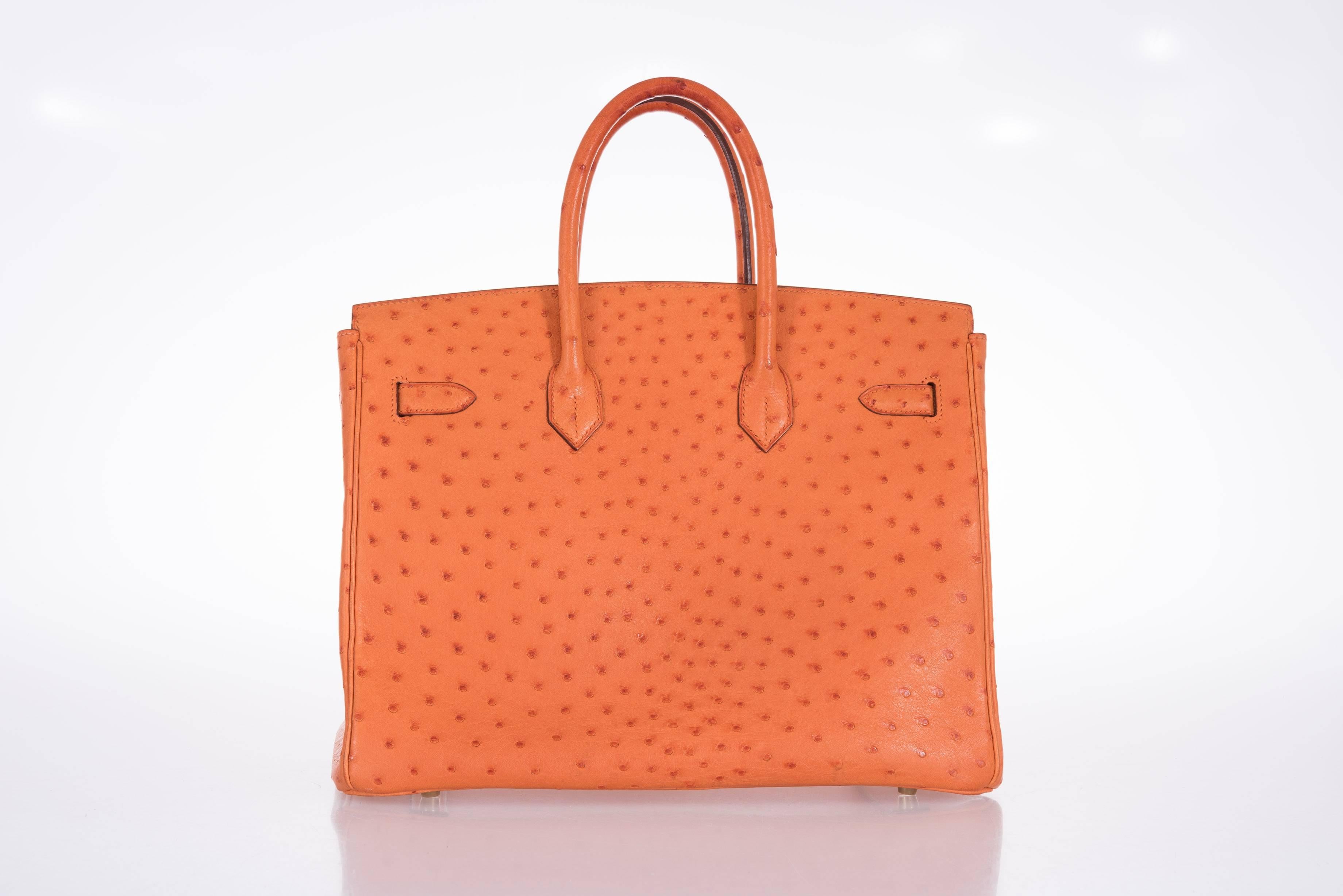 Hermes 35cm Birkin Ostrich Orange Gold Hardware In Excellent Condition For Sale In NYC Tri-State/Miami, NY