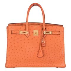 Hermes 35cm Birkin Ostrich Orange Gold Hardware