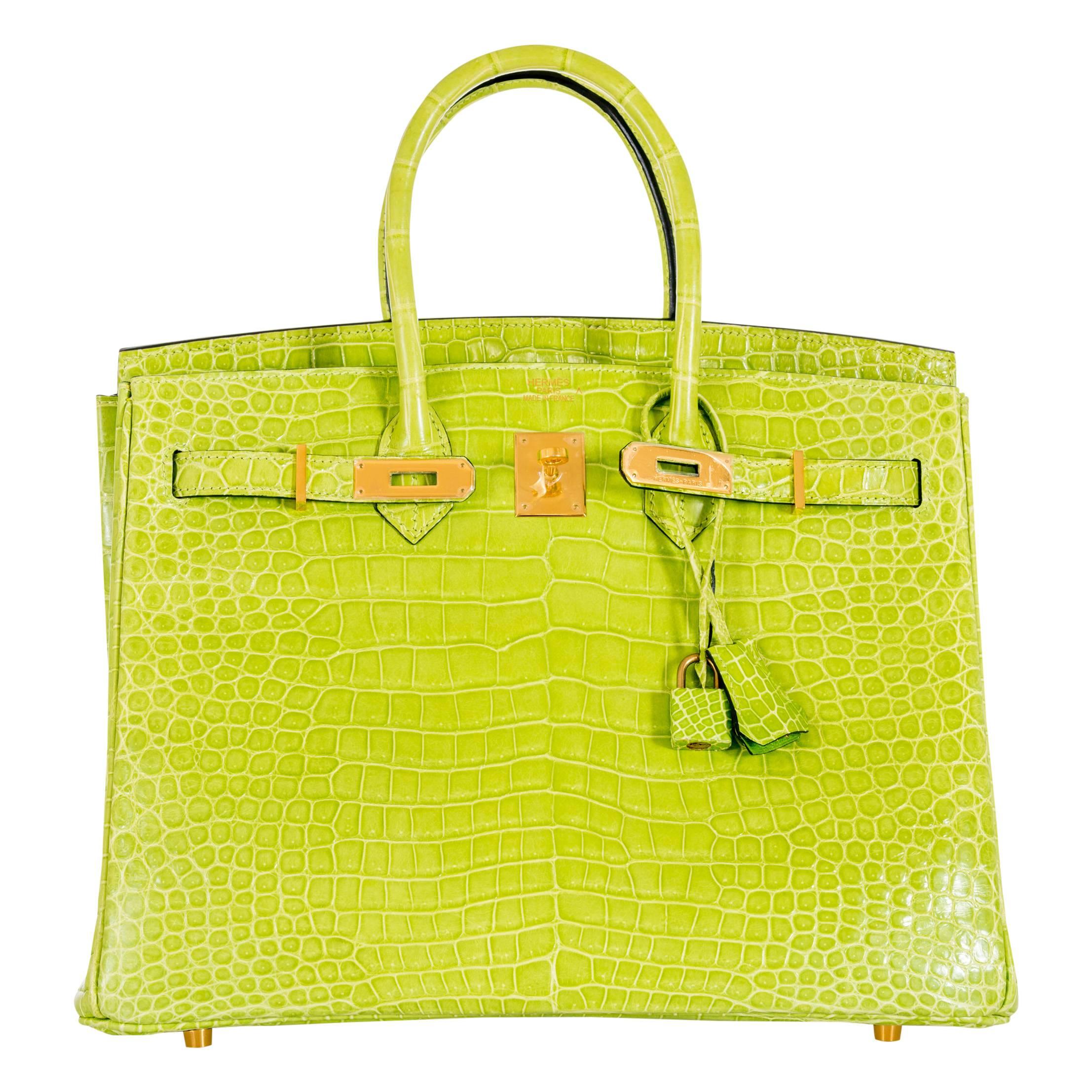 Hermes Birkin Bag 35cm Vert Anis Green Crocodile Gold Hardware