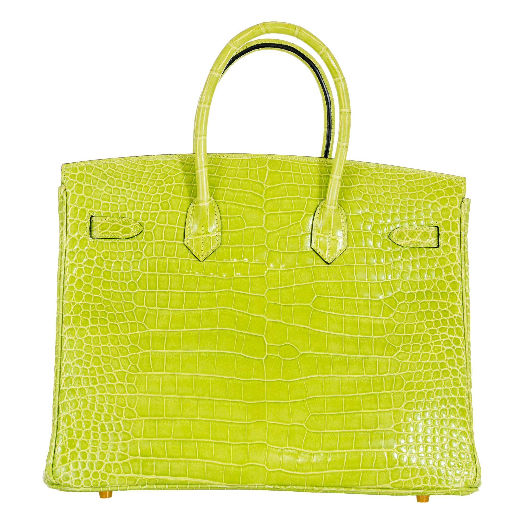 Yellow Hermes Birkin Bag 35cm Vert Anis Green Crocodile Gold Hardware