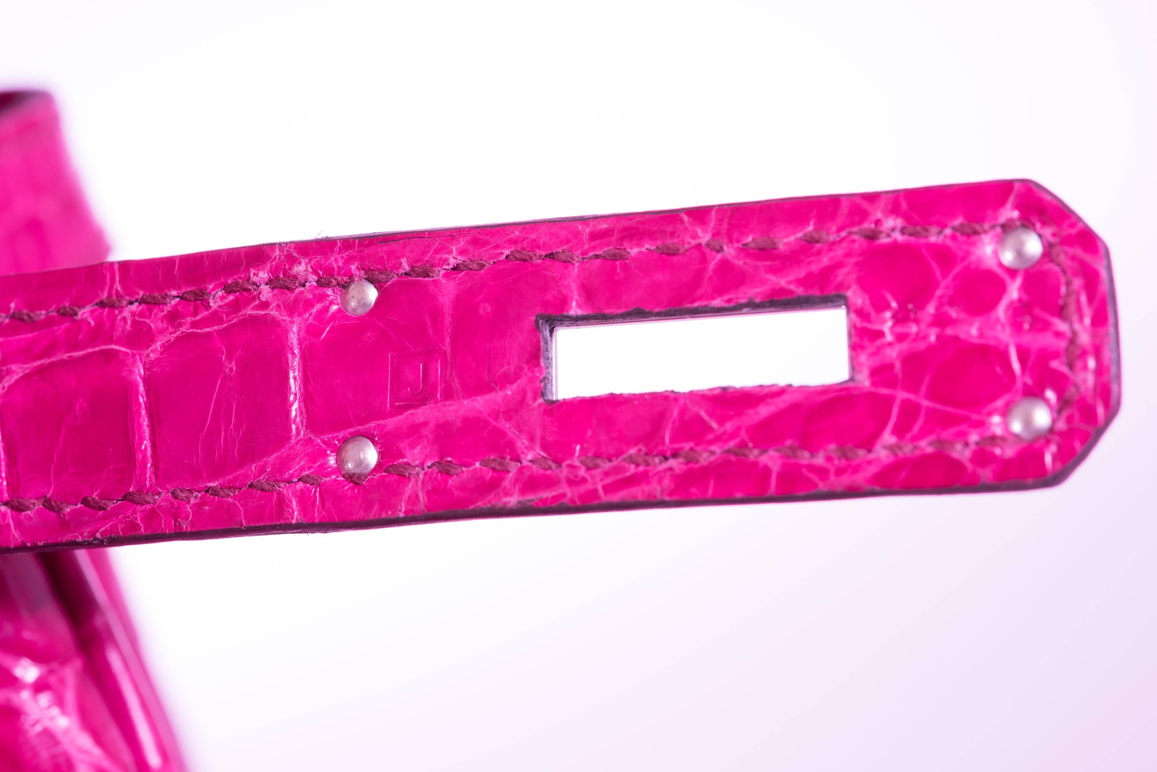 Hermes Birkin 35cm Crocodile Pink Fuchsia Palladium Hardware For Sale 2