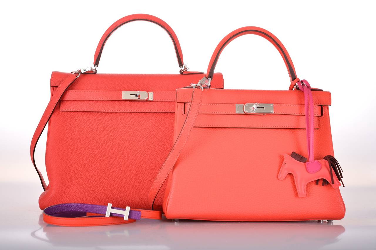 HERMES KELLY BAG 28cm ROUGE PIVOINE WITH PALLADIUM HARDWARE JaneFinds In New Condition In NYC Tri-State/Miami, NY