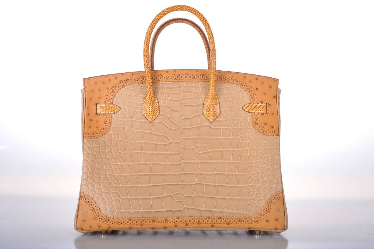 Brown HERMES BIRKIN 35cm TRI EXOTIC GRAND MARRIAGE ALLIGATOR GHW JaneFinds For Sale