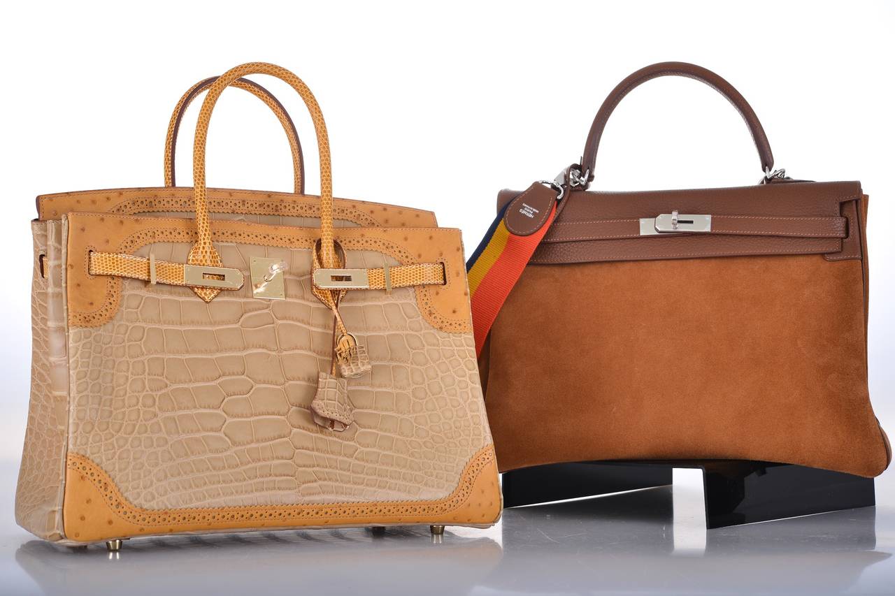 HERMES BIRKIN 35cm TRI EXOTIC GRAND MARRIAGE ALLIGATOR GHW JaneFinds In New Condition For Sale In NYC Tri-State/Miami, NY