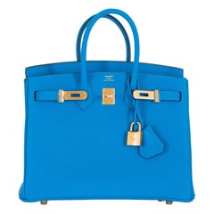 Hermes Birkin 25 Blue Zanzibar Togo Leather Gold Hardware