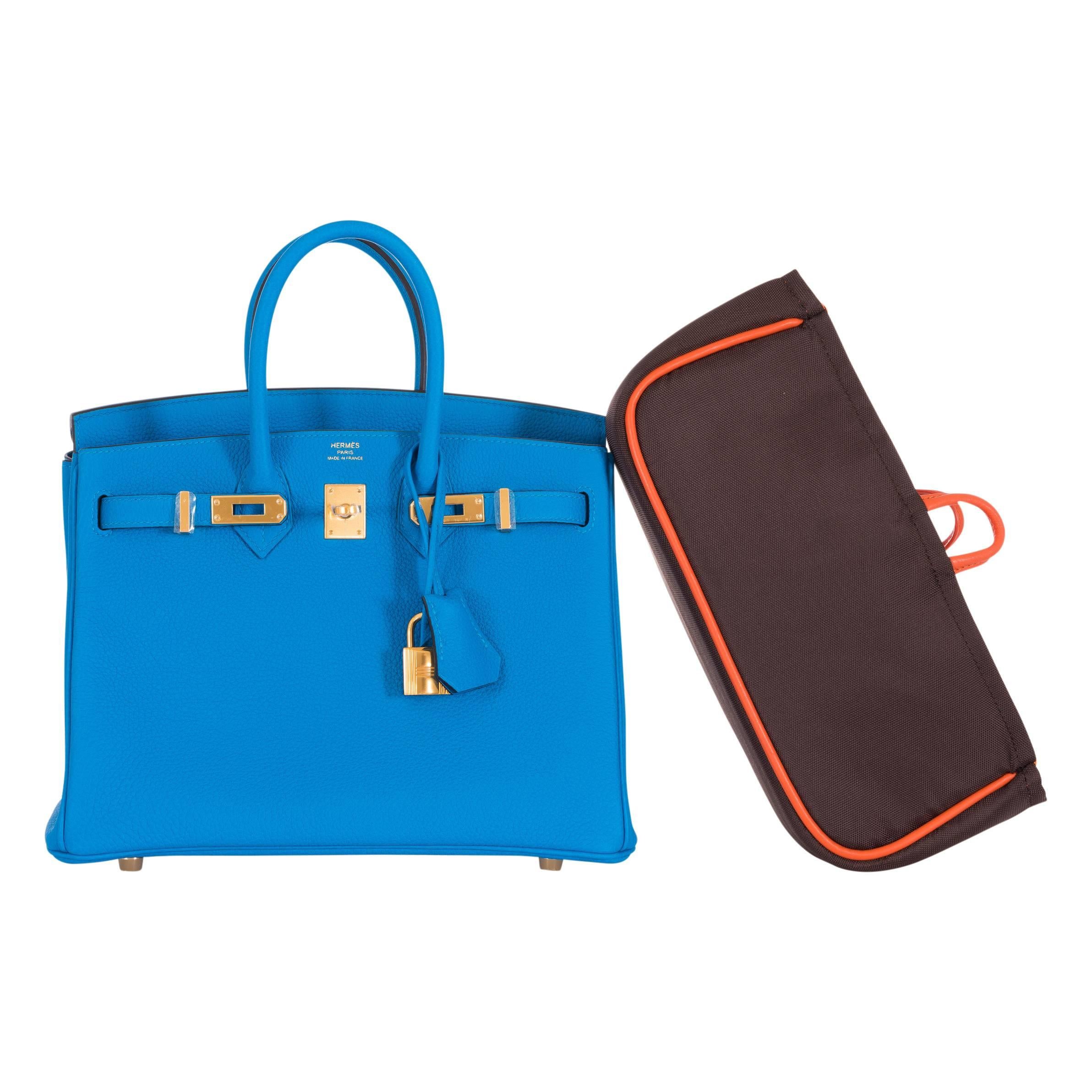 Hermes Birkin 25 Blue Zanzibar Togo Leather Gold Hardware For Sale 3