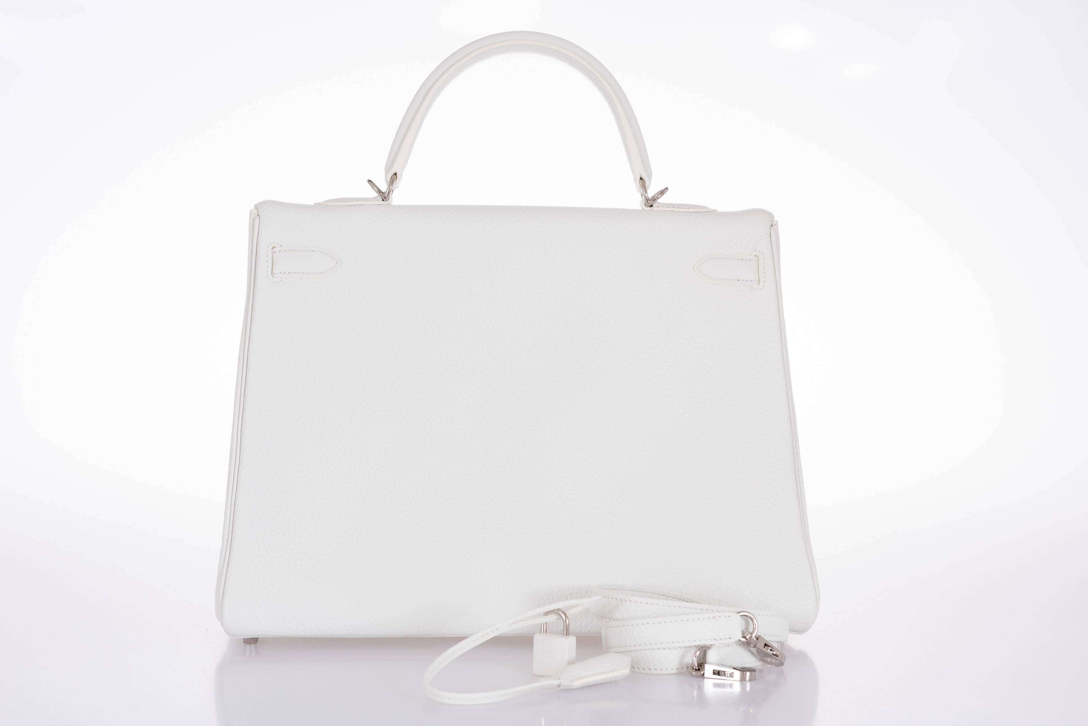 Hermes Kelly 35 White Togo Palladium Hardware In New Condition In NYC Tri-State/Miami, NY