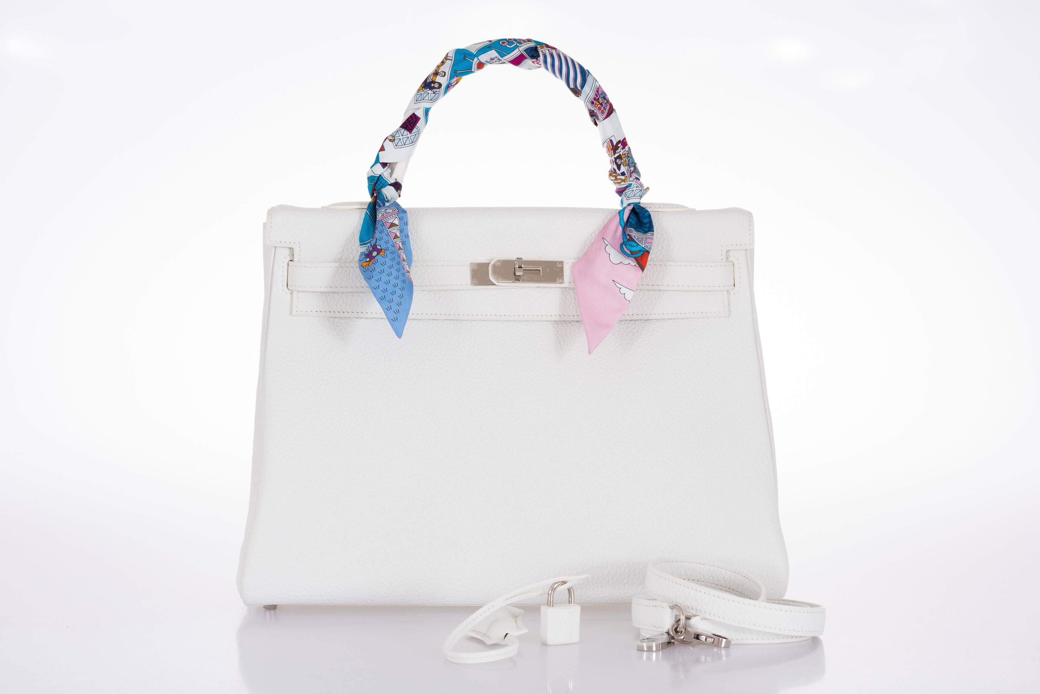 Gray Hermes Kelly 35 White Togo Palladium Hardware