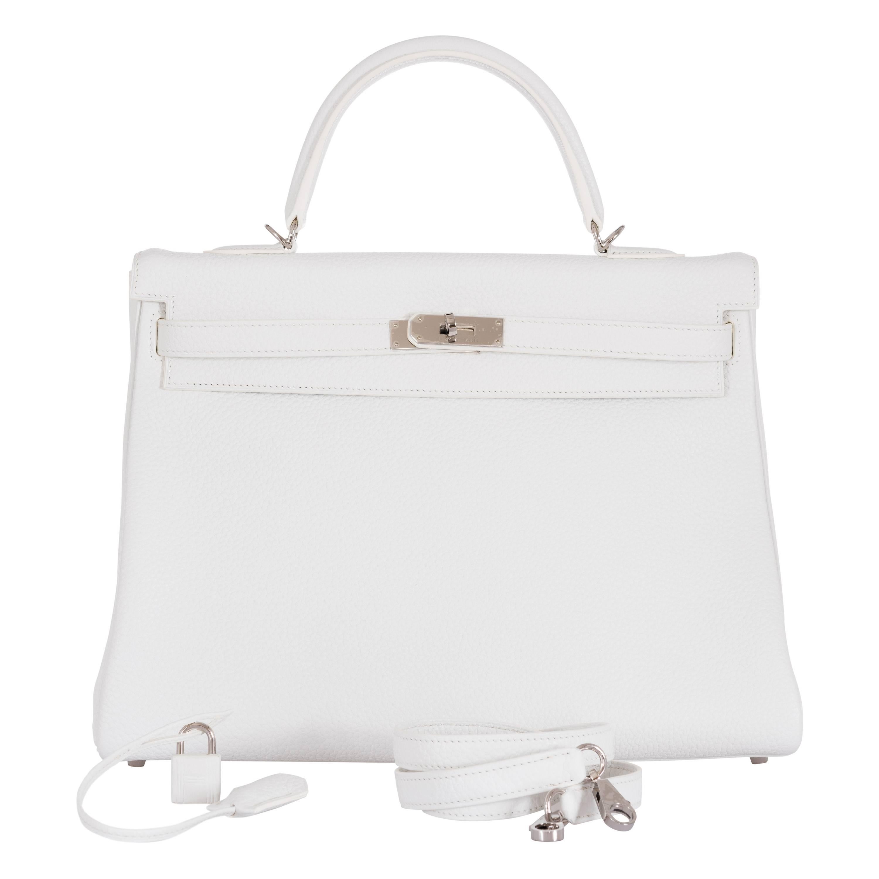 Hermes Kelly 35 White Togo Palladium Hardware