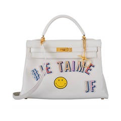 JF ONE & ONLY HERMES JE TAIME JF 32cm WHITE KELLY VINTAGE GOLD HARDWARE 2DIE!