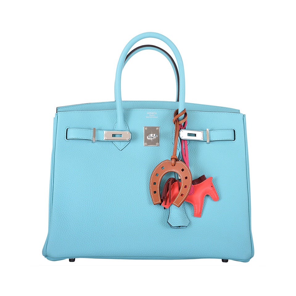 Hermes Birkin 35 Blue Bleu Atoll Togo Palladium Hardware  JaneFinds For Sale