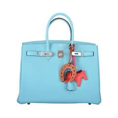 Hermes Birkin 35 Blue Bleu Atoll Togo Palladium Hardware  JaneFinds