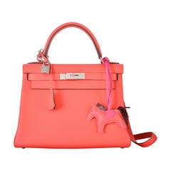 HERMES KELLY BAG 28cm ROUGE PIVOINE WITH PALLADIUM HARDWARE JaneFinds