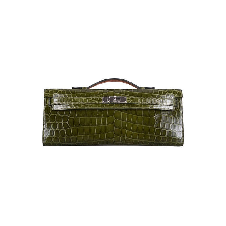Hermes Matte Vert Veronese Nilo Crocodile Kelly Cut Clutch Bag with, Lot  #58162