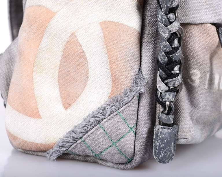 LIMITED EDITION 2014 ART CHANEL GRAFFITI Gray BACKPACK HANDBAG In New Condition In NYC Tri-State/Miami, NY