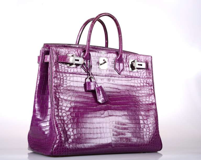 As always, another one of my fab finds! Essential luxury Hermes VERY SPECIAL HAUT A COURROIES HAC 40CM in beautiful VIOLET POROSUS CROCODILE with INCREDIBLE PALLADIUM hardware. BAGS LIKE THIS ARE VERY RARE TO FIND NOW, ESPECIALLY in POROSUS