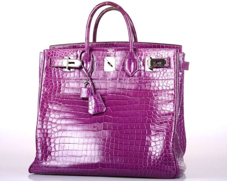 Women's HERMES BIRKIN BAG VIOLET CROCODILE HAC 40cm POROSUS SHINY UNISEX JaneFinds