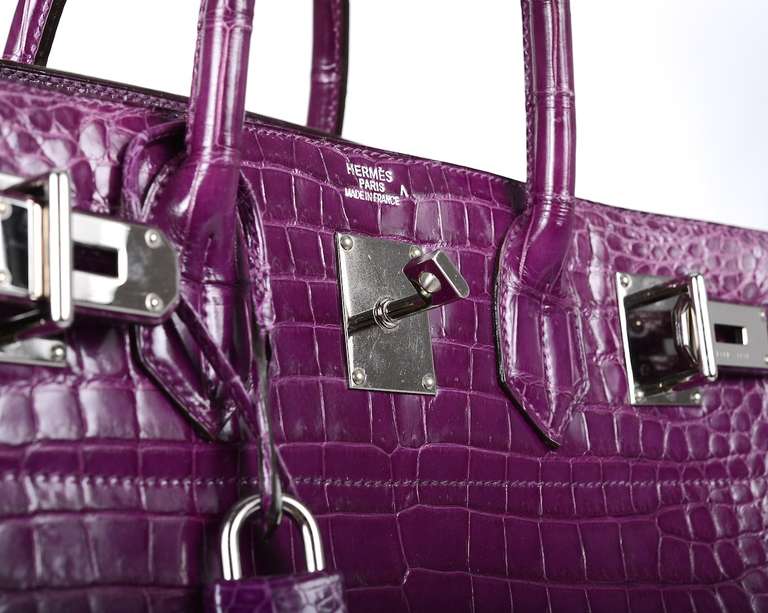 HERMES BIRKIN BAG VIOLET CROCODILE HAC 40cm POROSUS SHINY UNISEX JaneFinds 1