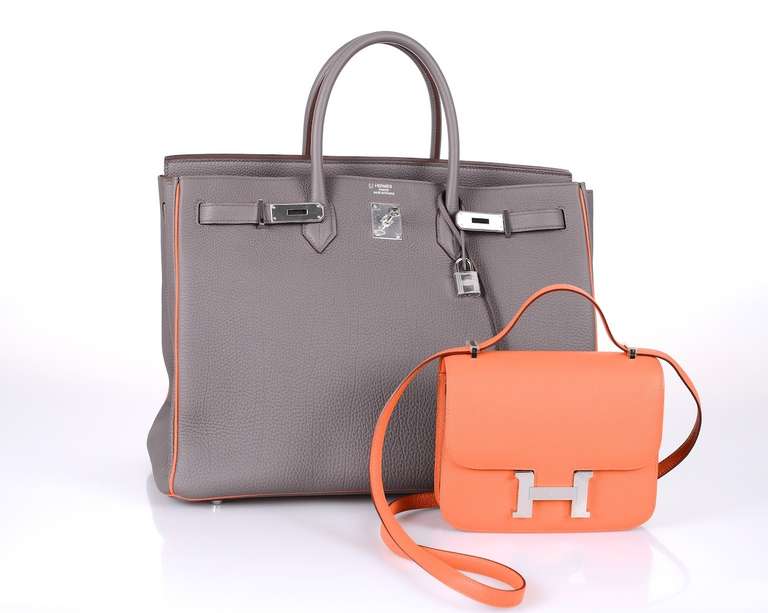 SPECIAL BAG HERMES SPECIAL ORDER HSS 40cm ETAIN WITH ORANGE PIPING & INTERIOR In New Condition In NYC Tri-State/Miami, NY