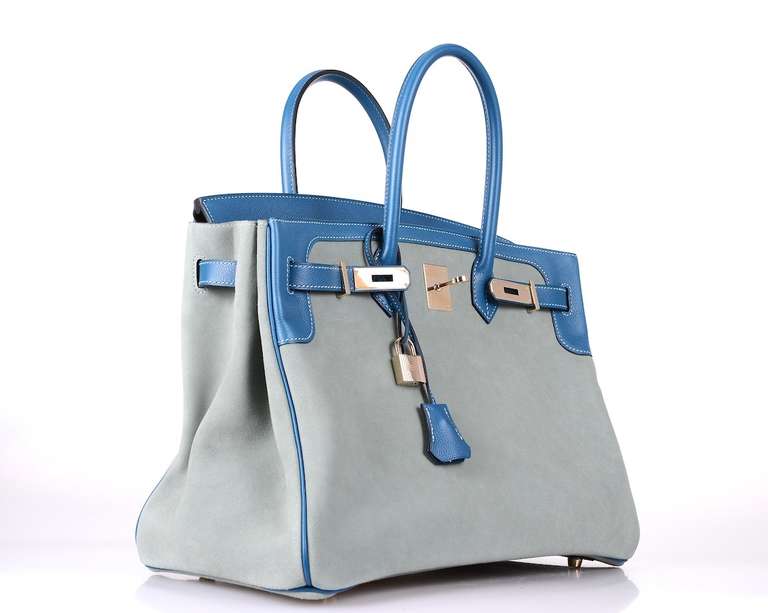 LIMITED HERMES BIRKIN BAG 35cm GRIZZLY BLUE DE GALICE * Ciel Grizzly PERMABRASS In New Condition In NYC Tri-State/Miami, NY