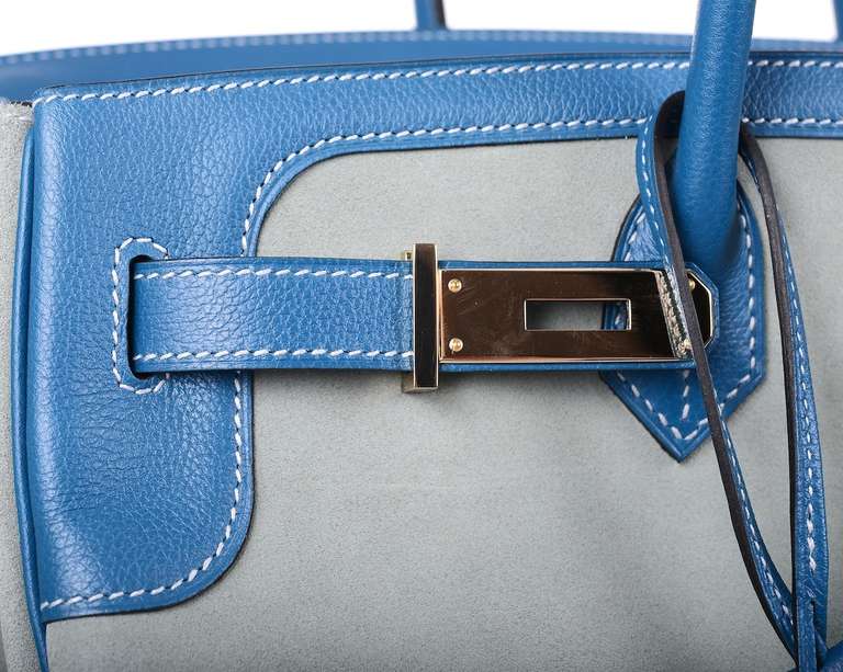 LIMITED HERMES BIRKIN BAG 35cm GRIZZLY BLUE DE GALICE * Ciel Grizzly PERMABRASS 5