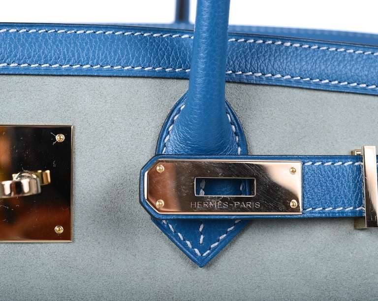 LIMITED HERMES BIRKIN BAG 35cm GRIZZLY BLUE DE GALICE * Ciel Grizzly PERMABRASS 6