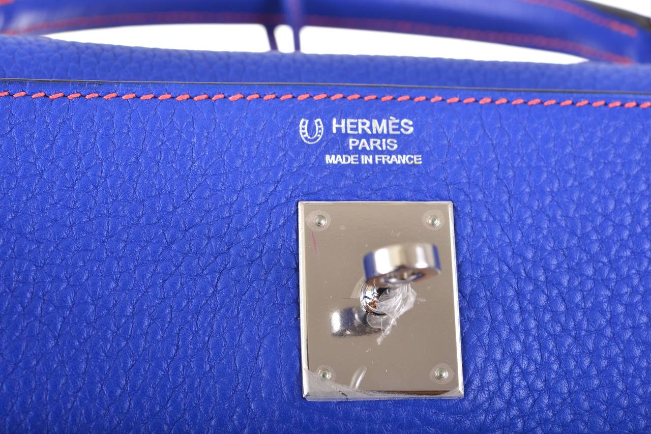HERMES KELLY 32cm BAG BLUE ELECTRIC W ROSE JAIPUR HORSESHOE JaneFinds 1
