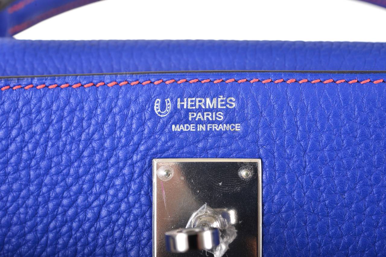 HERMES KELLY 32cm BAG BLUE ELECTRIC W ROSE JAIPUR HORSESHOE JaneFinds 5