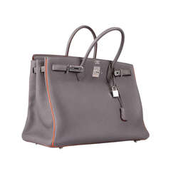 SPECIAL BAG HERMES SPECIAL ORDER HSS 40cm ETAIN WITH ORANGE PIPING & INTERIOR
