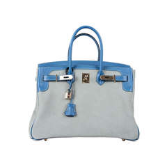 LIMITED HERMES BIRKIN BAG 35cm GRIZZLY BLUE DE GALICE * Ciel Grizzly PERMABRASS