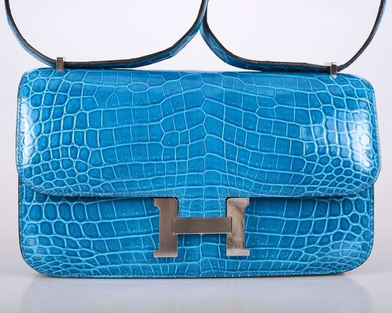 SUPER RARE BAG HERMES CONSTANCE ELAN Blue IZMIR NILO CROCODILE 3