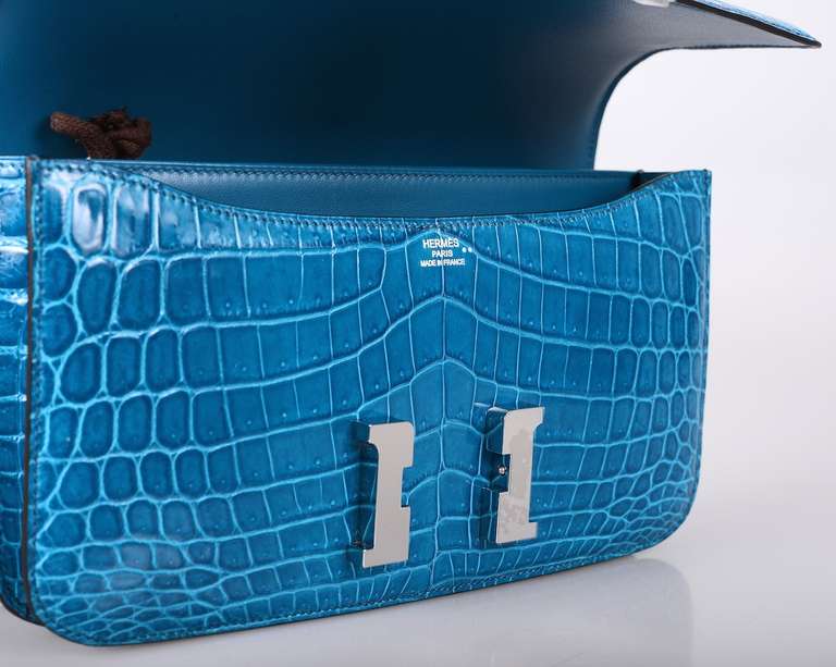 SUPER RARE BAG HERMES CONSTANCE ELAN Blue IZMIR NILO CROCODILE 4