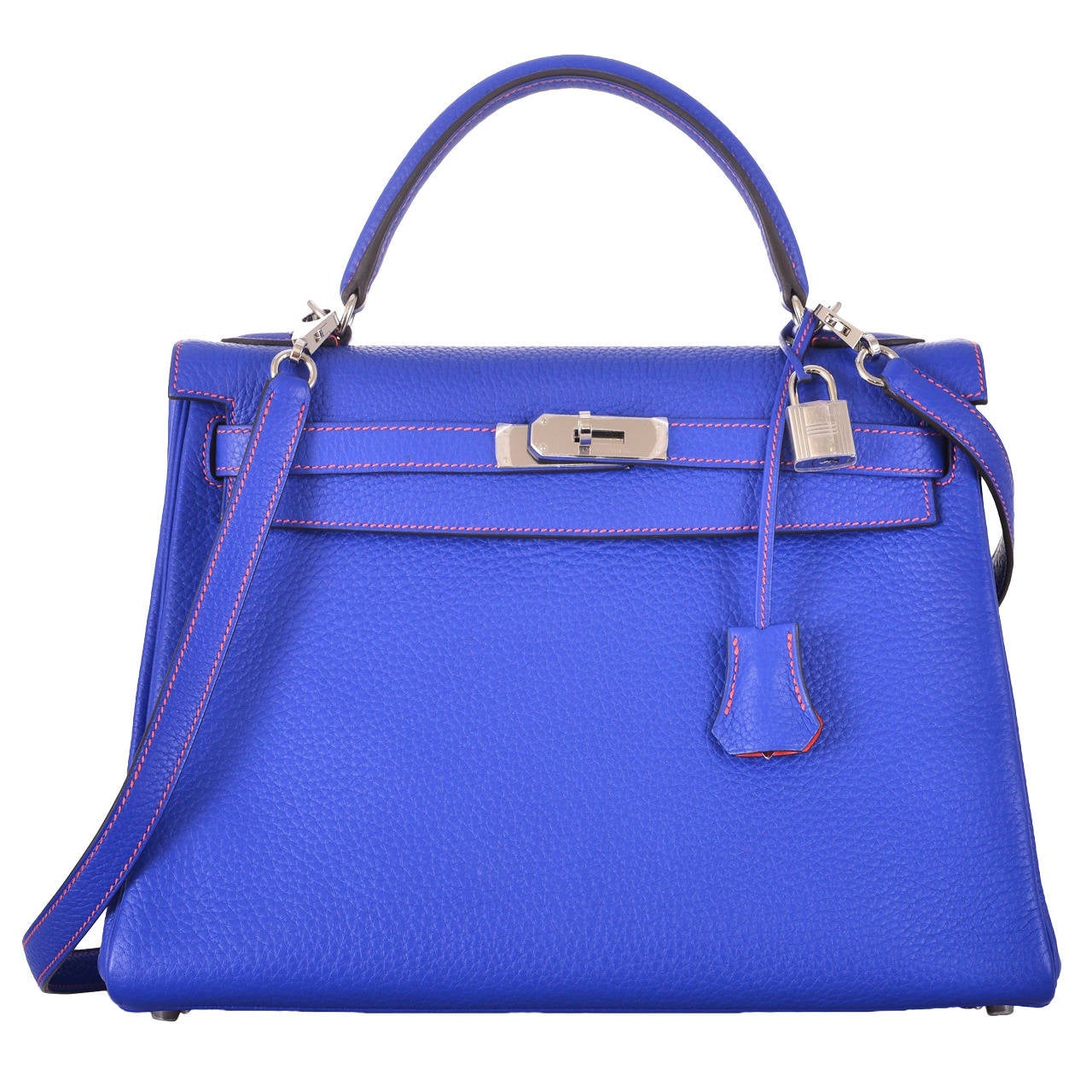 HERMES KELLY 32cm BAG BLUE ELECTRIC W ROSE JAIPUR HORSESHOE JaneFinds