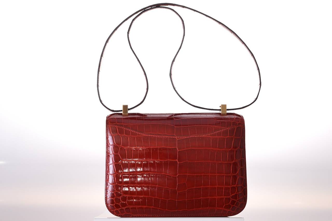 HERMES CONSTANCE CROCODILE ROUGE H BAG 24cm 2DIE JaneFinds For Sale 2