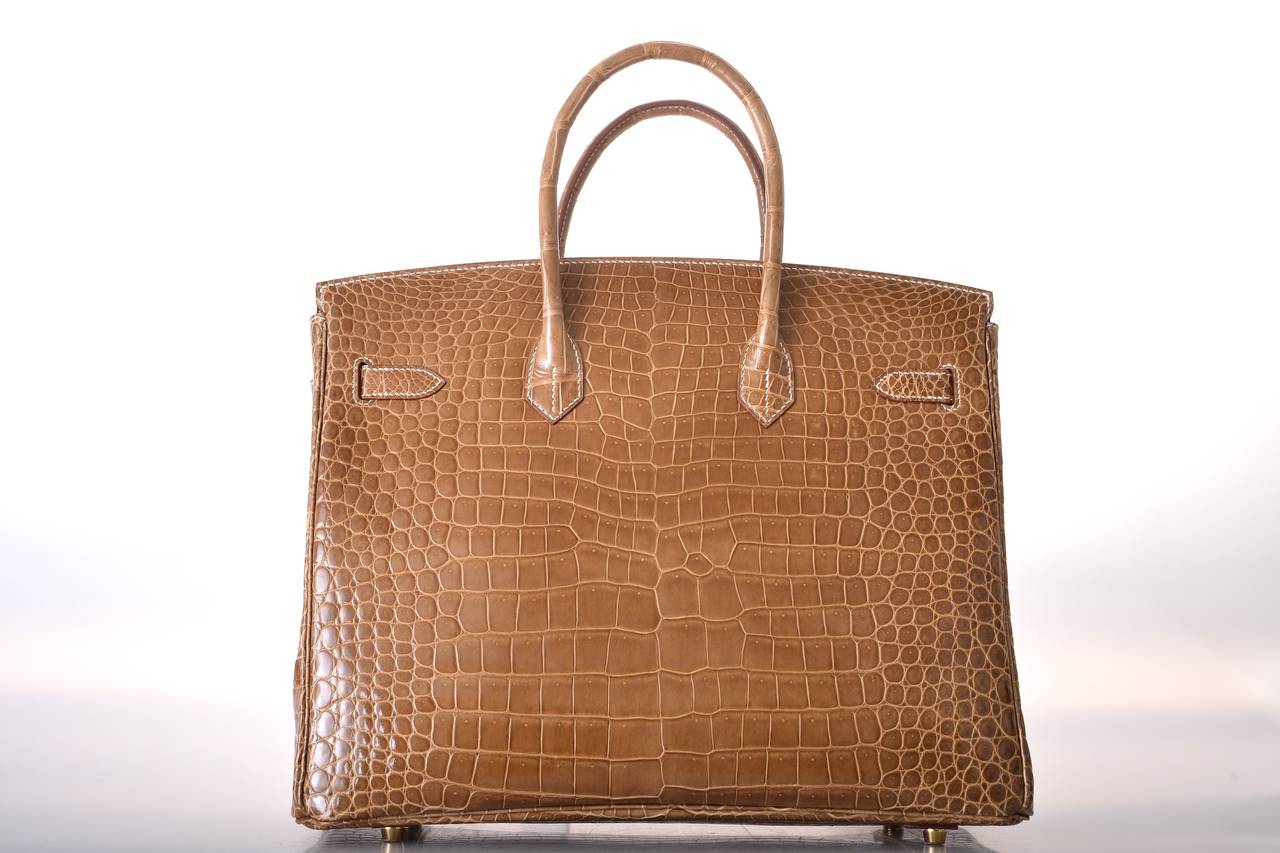 Hermès Birkin 35 Ficelle Porosus Crocodile Bag GHW