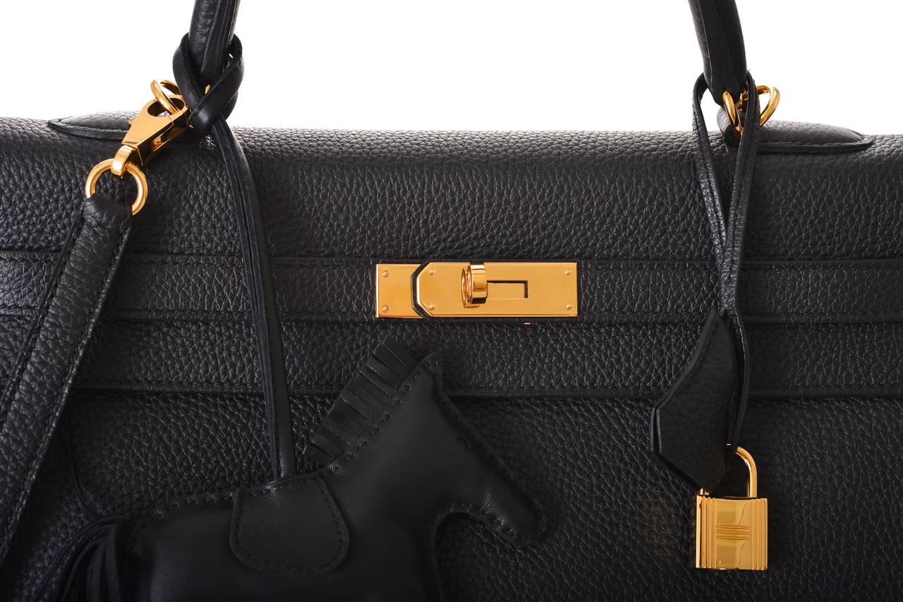 JaneFinds HERMES KELLY 35cm BLACK WITH GOLD HARDWARE MUST STAPLE 6
