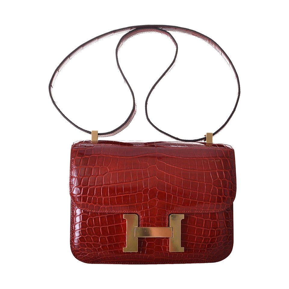 HERMES CONSTANCE CROCODILE ROUGE H BAG 24cm 2DIE JaneFinds For Sale