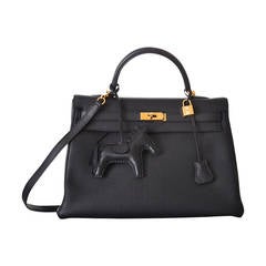 JaneFinds HERMES KELLY 35cm BLACK WITH GOLD HARDWARE MUST STAPLE