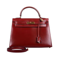 GREAT FIND HERMES 32cm ROUGE H KELLY GOLD HARDWARE BOX LEATHER