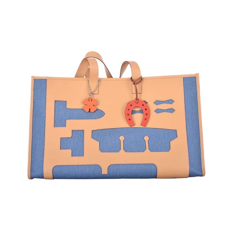 HERMES PETIT H SKELETON DENIM and LEATHER TOTE Bag LIMITED EDITION ...  