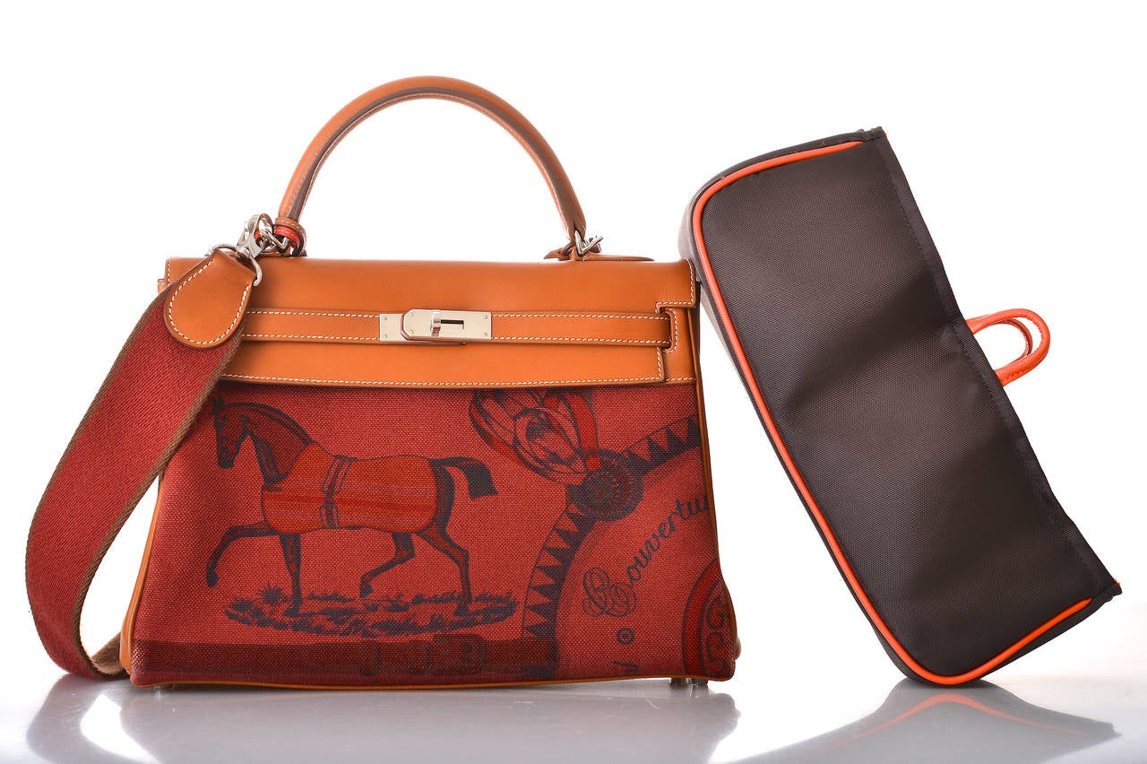 HERMES KELLY BAG 28CM E BARENIA / TOILE HORSE PRINT JaneFinds