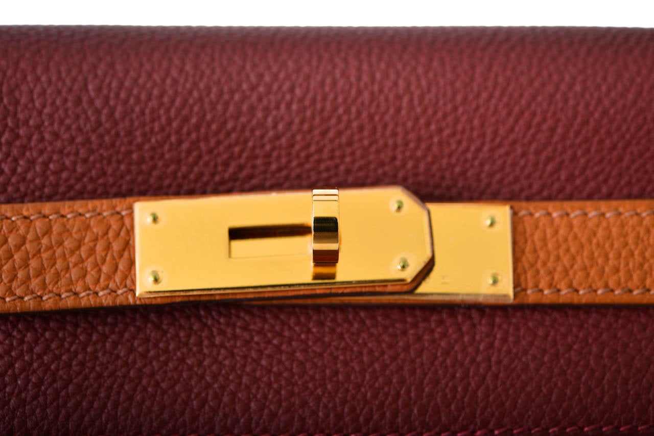 HERMES KELLY 32cm ROUGE H HAVANNE GOLD TRI-COLOR LEATHER RETOURNE GHW JaneFinds For Sale 2