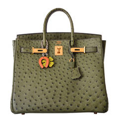 HERMES BIRKIN BAG HAC 32cm VERT VERONESE OSTRICH GOLD HARDWARE JaneFinds