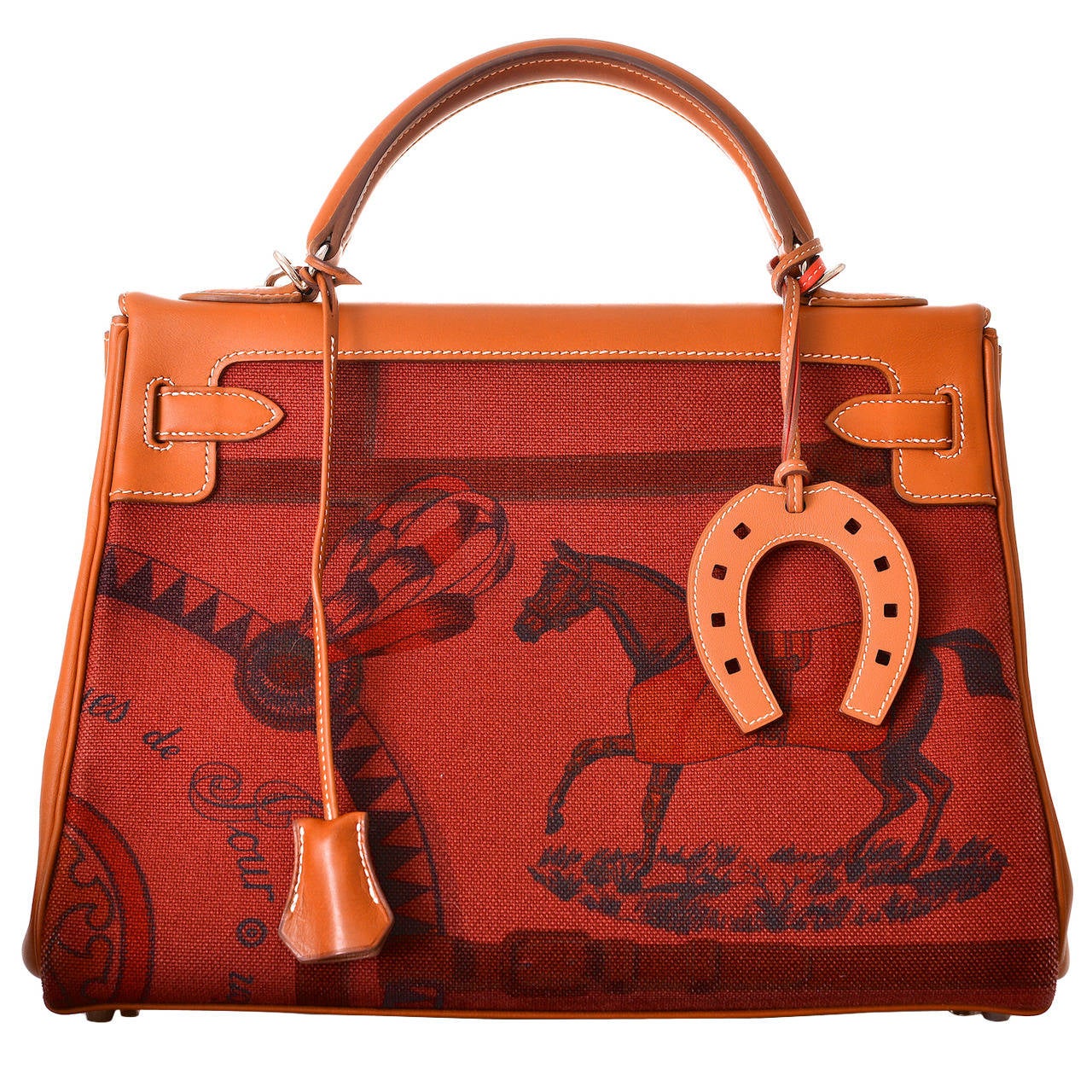 Hermès Rouge H Toile and Barenia Horse Print e Kelly 32cm Sellier at  1stDibs
