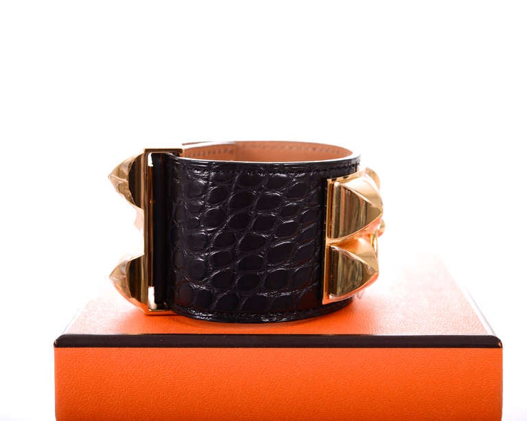 WOWZA! HERMES CDC BLACK CROCODILE GOLD HARDWARE OMG!!! small In New Condition For Sale In NYC Tri-State/Miami, NY