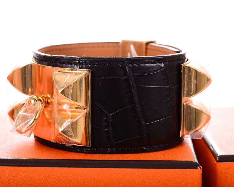 GREAT FIND HERMES CDC BLACK CROCODILE GOLD HARDWARE sz LARGE UNISEX In New Condition For Sale In NYC Tri-State/Miami, NY