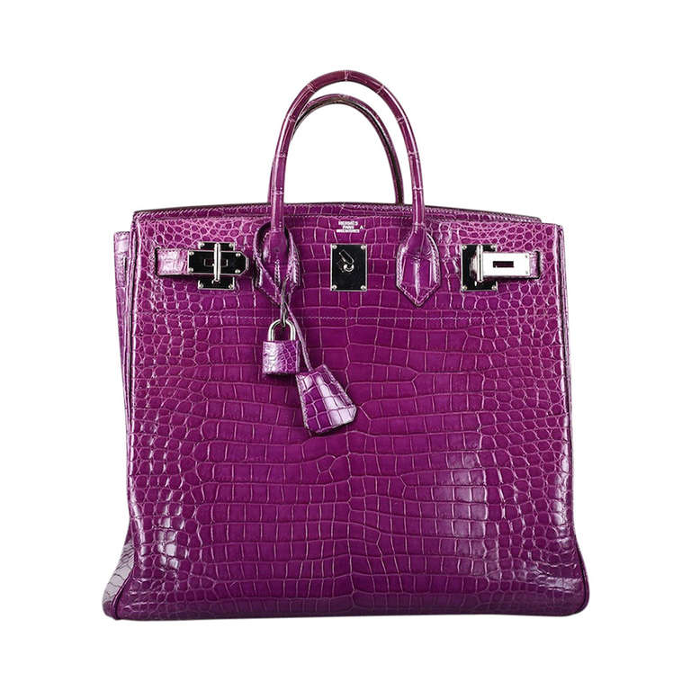 HERMES BIRKIN BAG VIOLET CROCODILE HAC 40cm POROSUS SHINY UNISEX JaneFinds