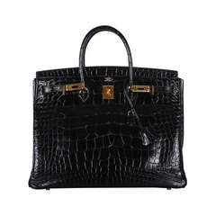 Hermes Birkin Bag Black 40cm Alligator Gold Hardware JaneFinds