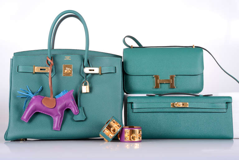HERMES CONSTANCE ELAN MALACHITE GOLD HARDWARE Janefinds In New Condition In NYC Tri-State/Miami, NY