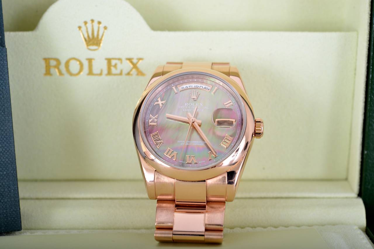 Rolex Lady's Rose Gold President Day-Date Diamond Dial Wristwatch Ref 118205 For Sale 1